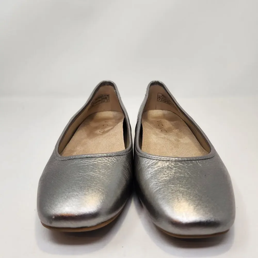 Vionic Orinda 2 Silver Pebbled Leather Flats Women Size 7 Slip On Comfort Shoes